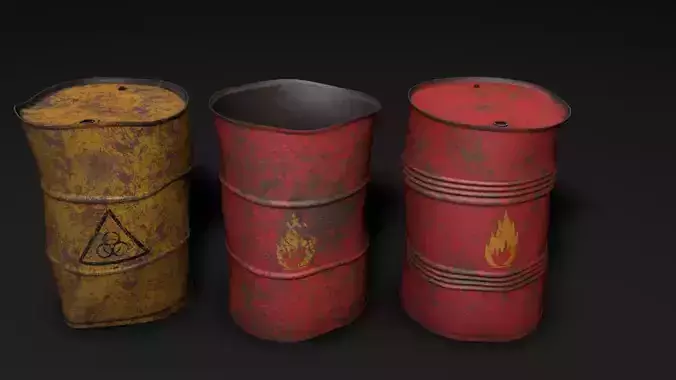 Set of crush barrels Free low-poly 3D model