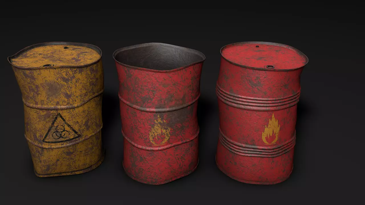 Set of crush barrels Free low-poly 3D model_0