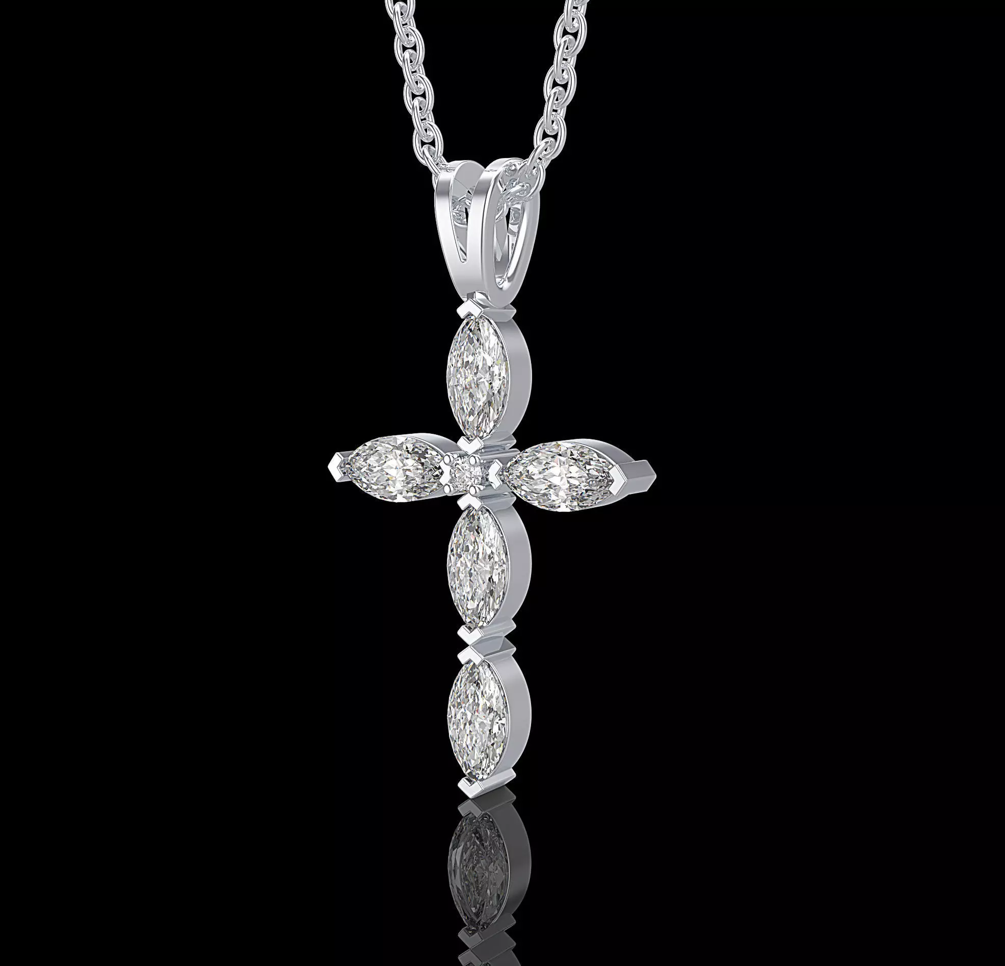 Fashion  Cross pendant with marquise stone and diamon 3D print model_0