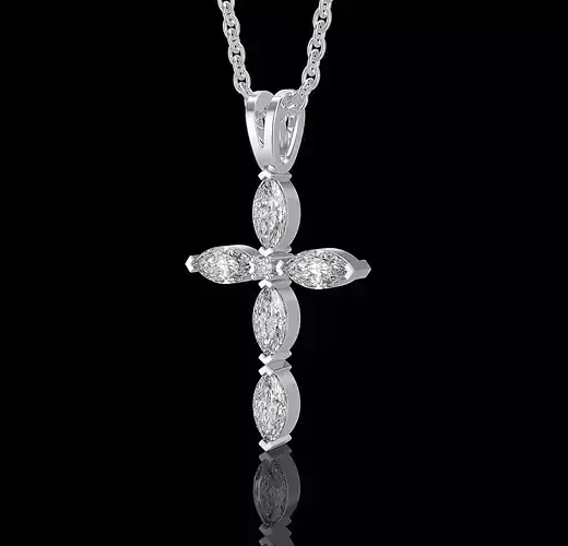 Fashion  Cross pendant with marquise stone and diamon 3D print model