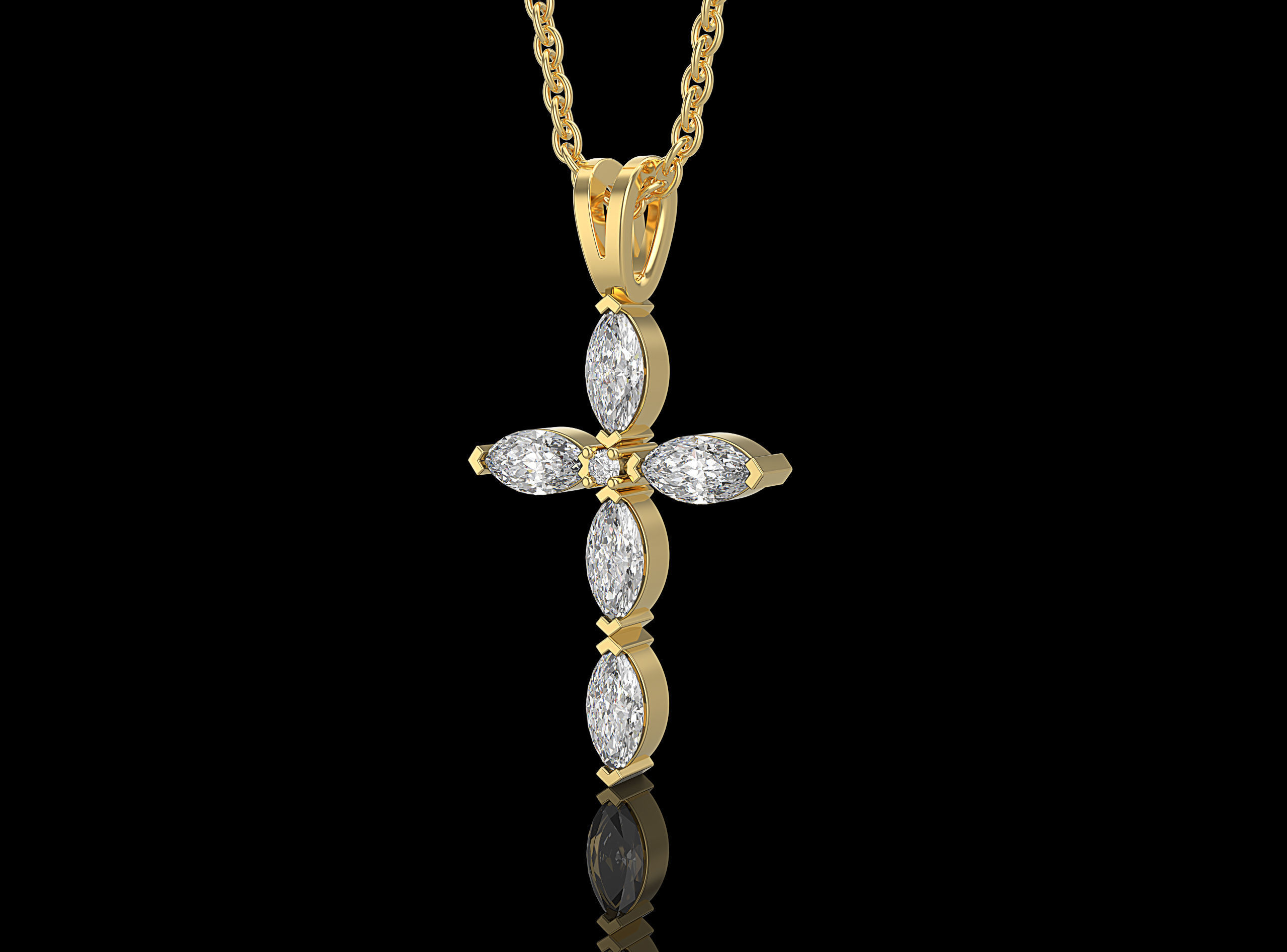 Fashion  Cross pendant with marquise stone and diamon 3D print model_9