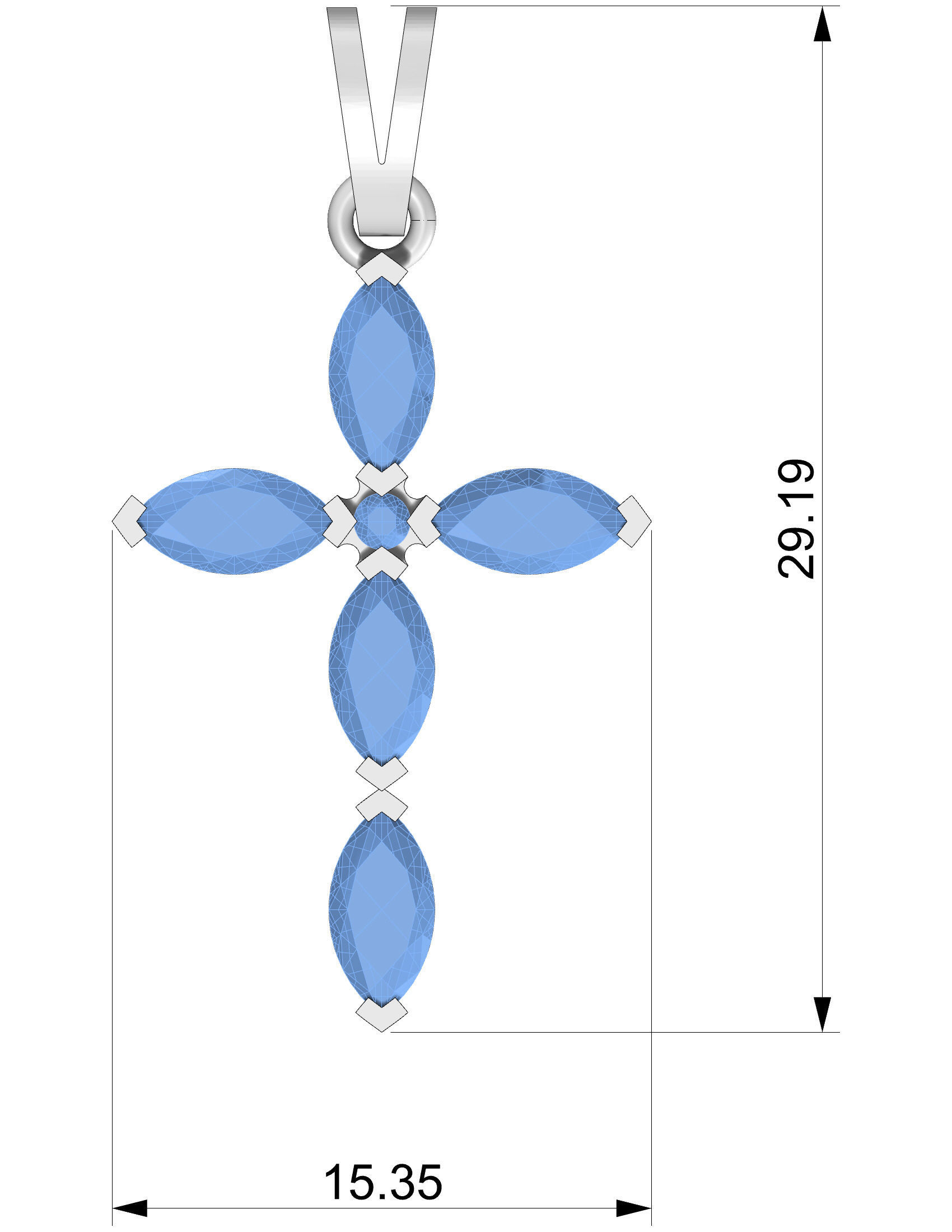Fashion  Cross pendant with marquise stone and diamon 3D print model_2