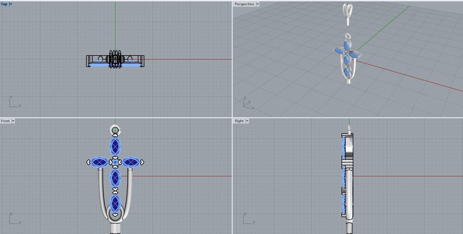 Fashion  Cross pendant with marquise stone and diamon 3D print model_6