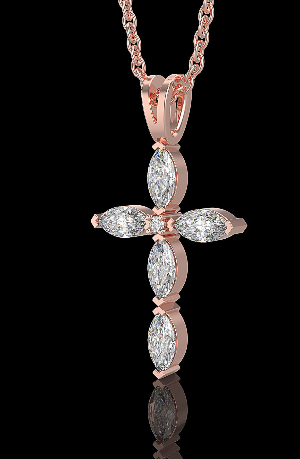 Fashion  Cross pendant with marquise stone and diamon 3D print model_1