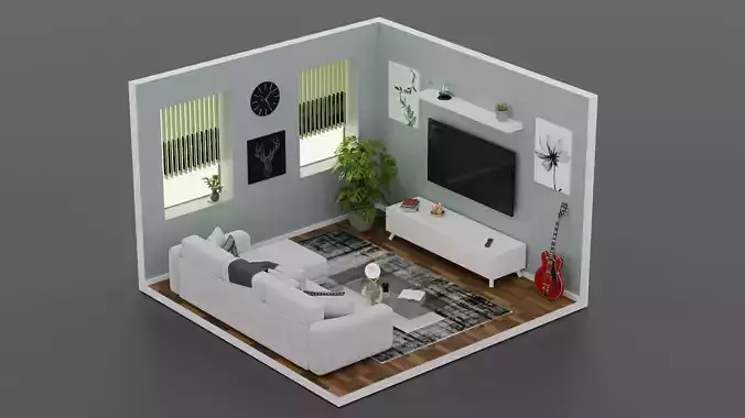 Living room interior isometric 3D model