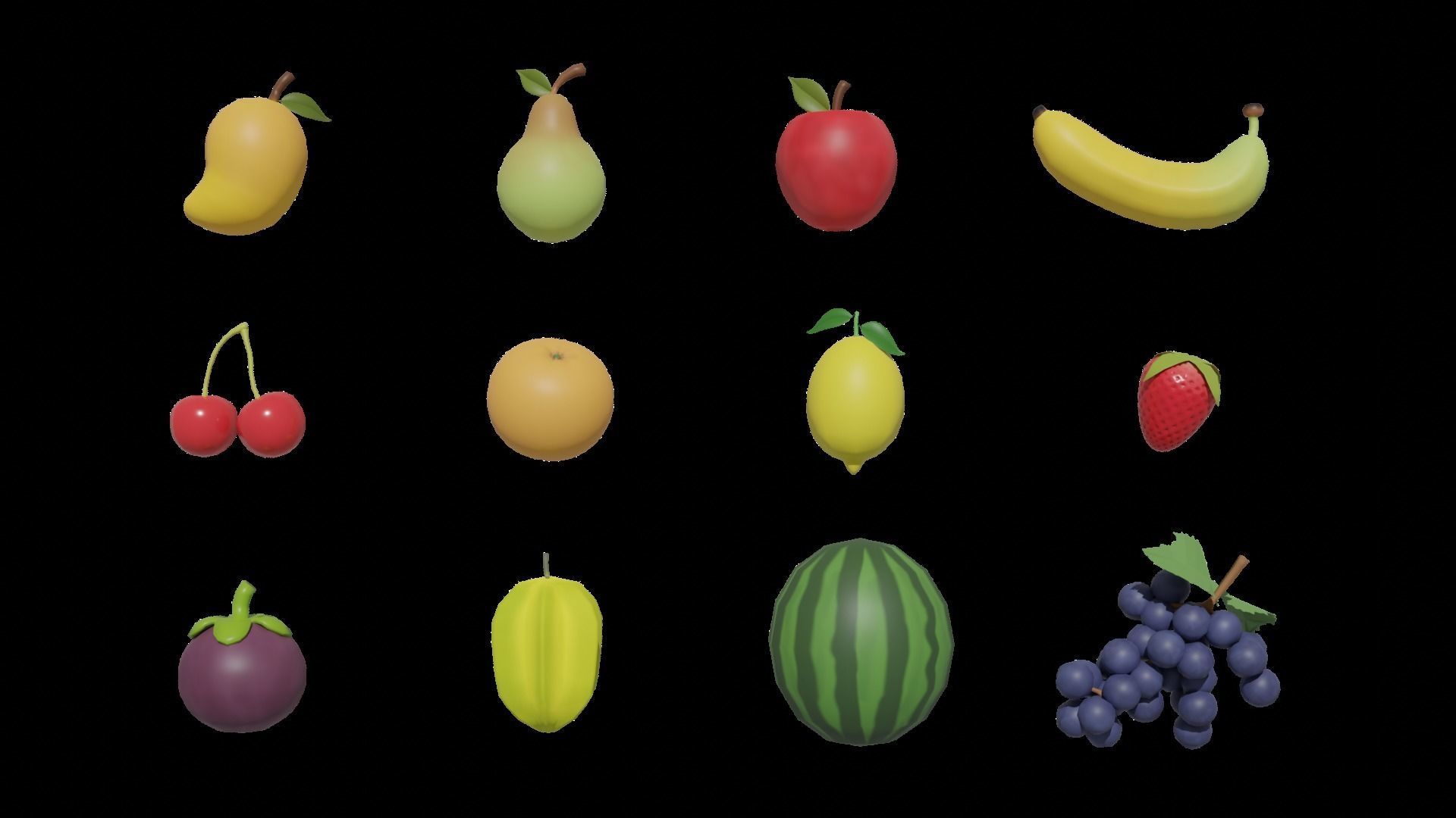 Fruit Low-poly 3D model_1