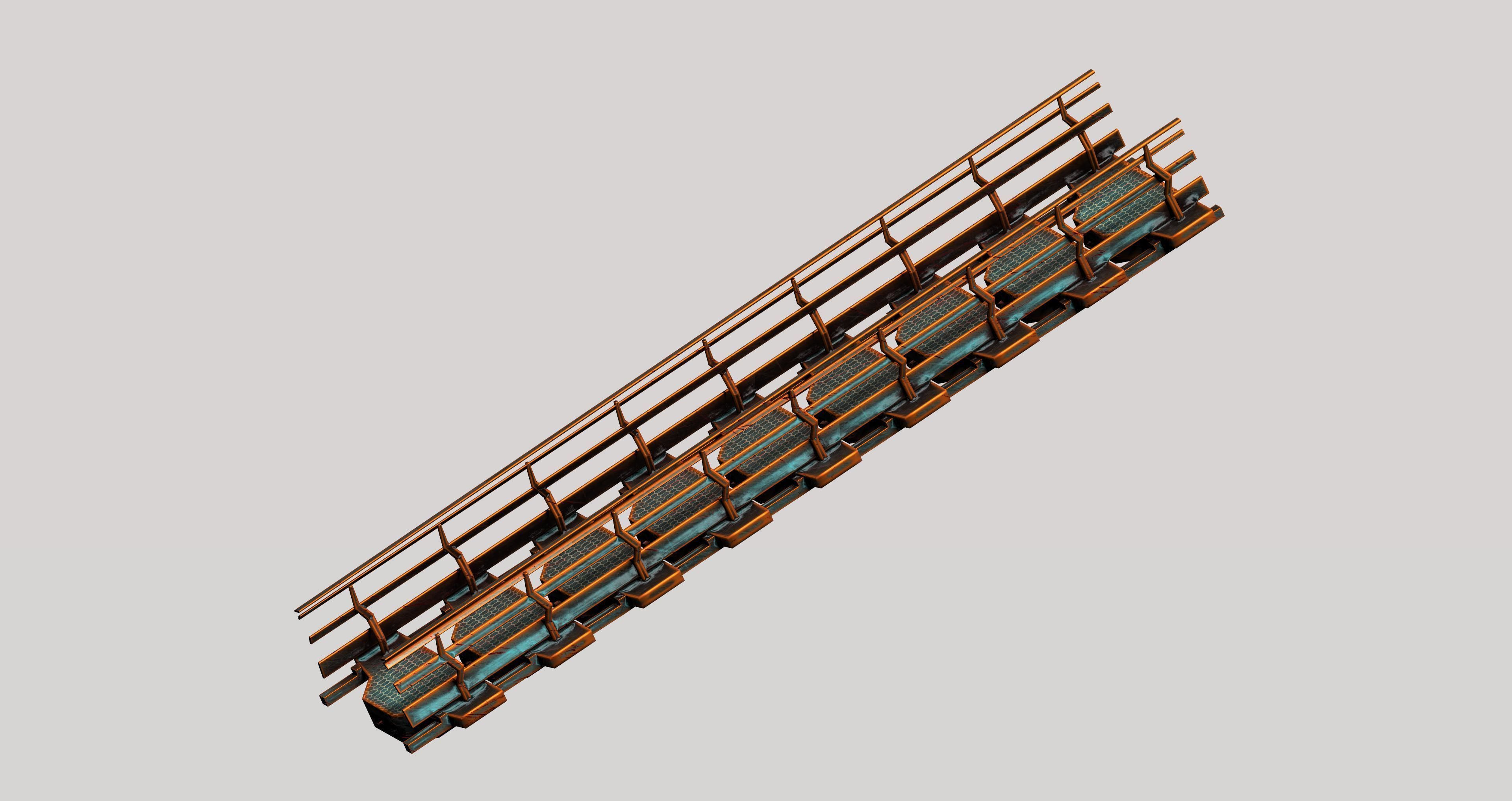 Sci-fi escalator stairs Low-poly 3D model_1