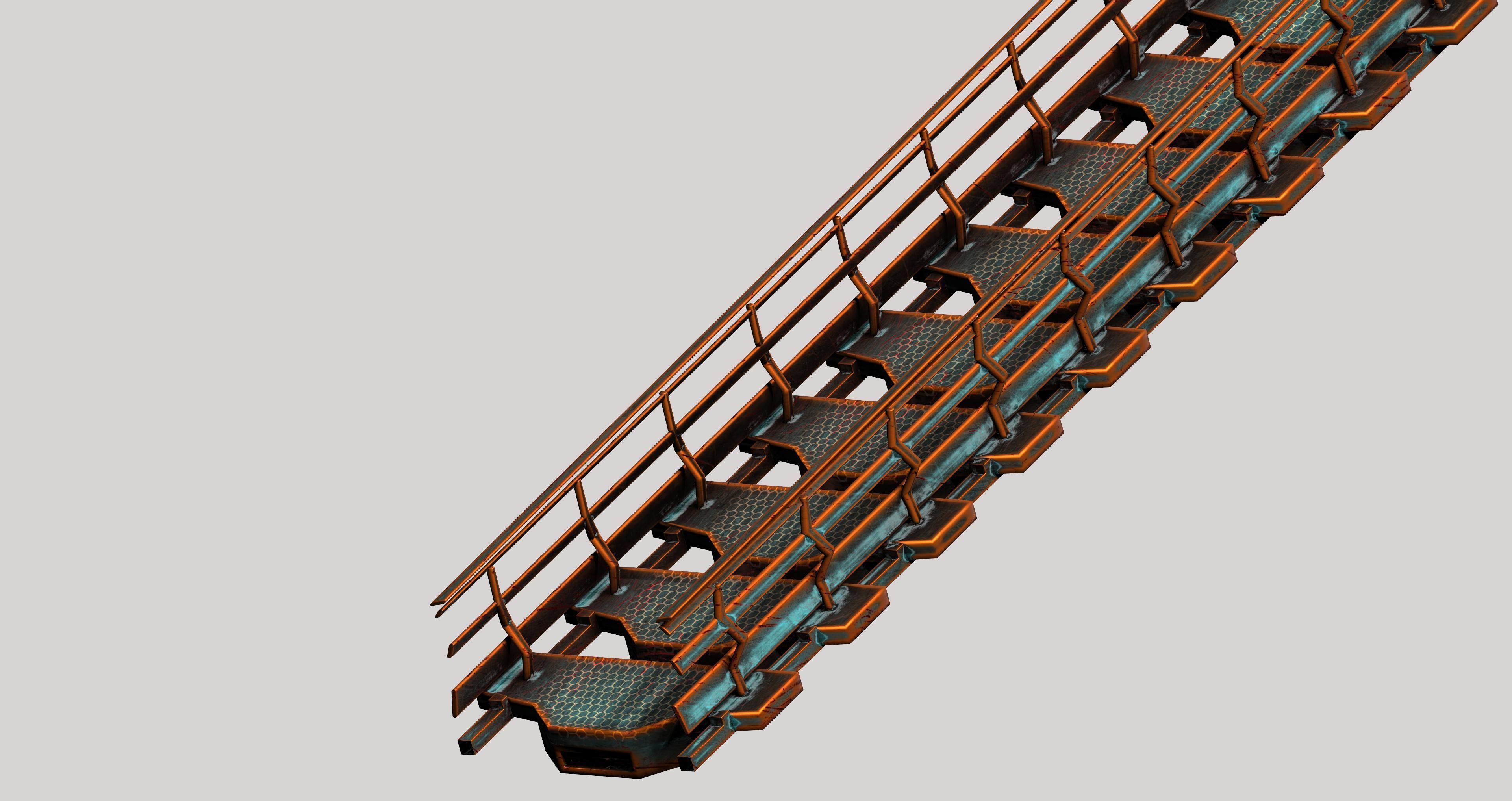 Sci-fi escalator stairs Low-poly 3D model_5