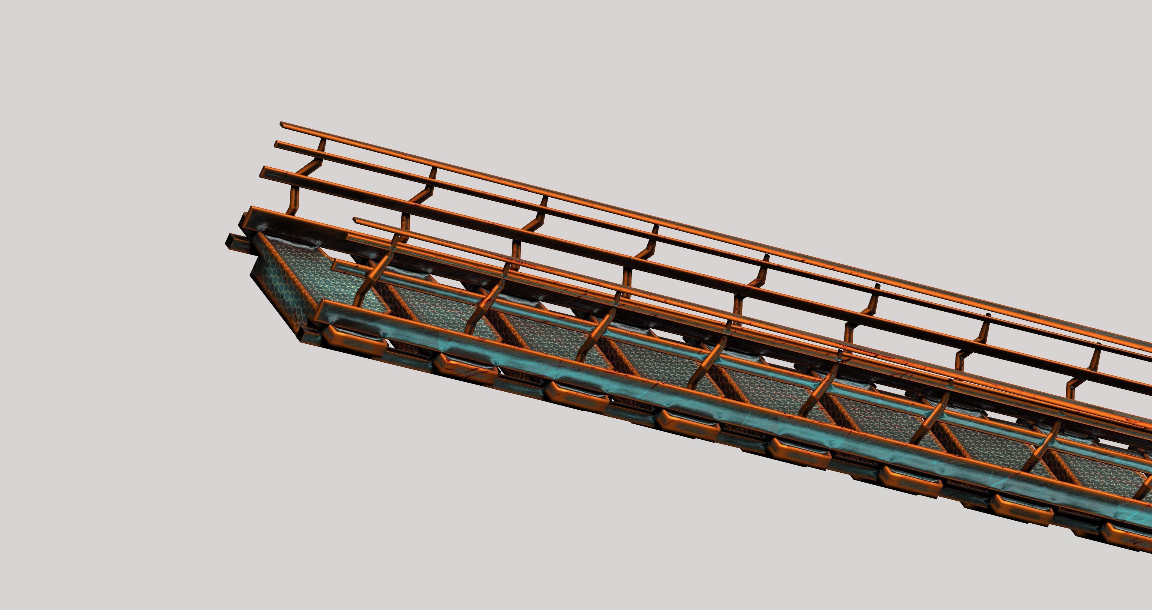 Sci-fi escalator stairs Low-poly 3D model_3