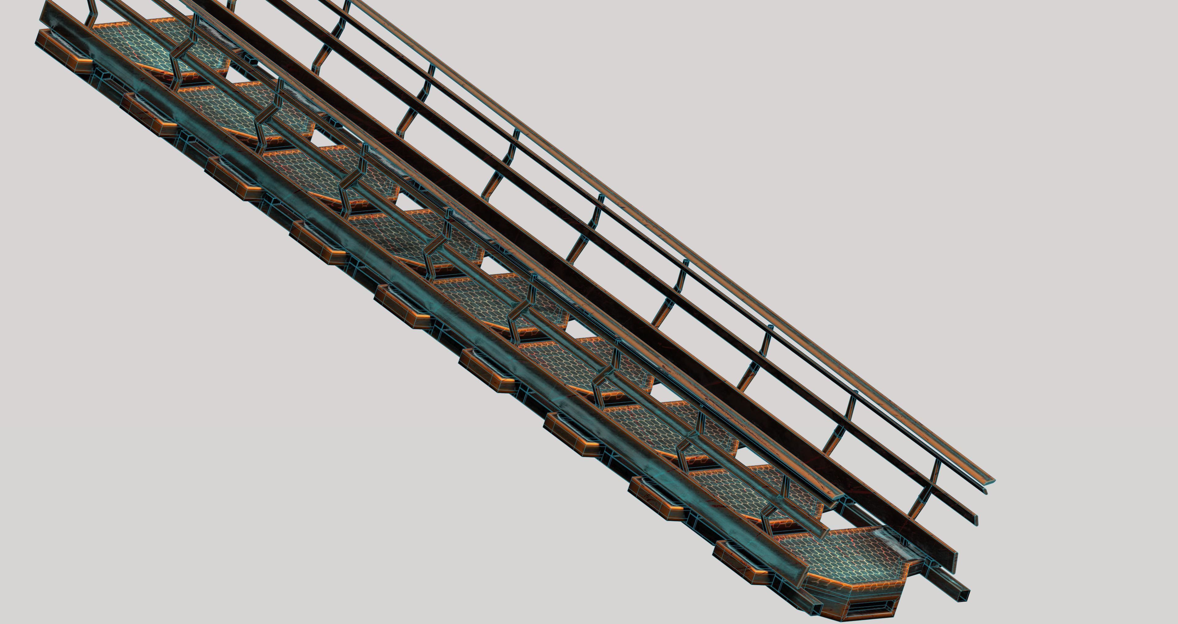 Sci-fi escalator stairs Low-poly 3D model_6