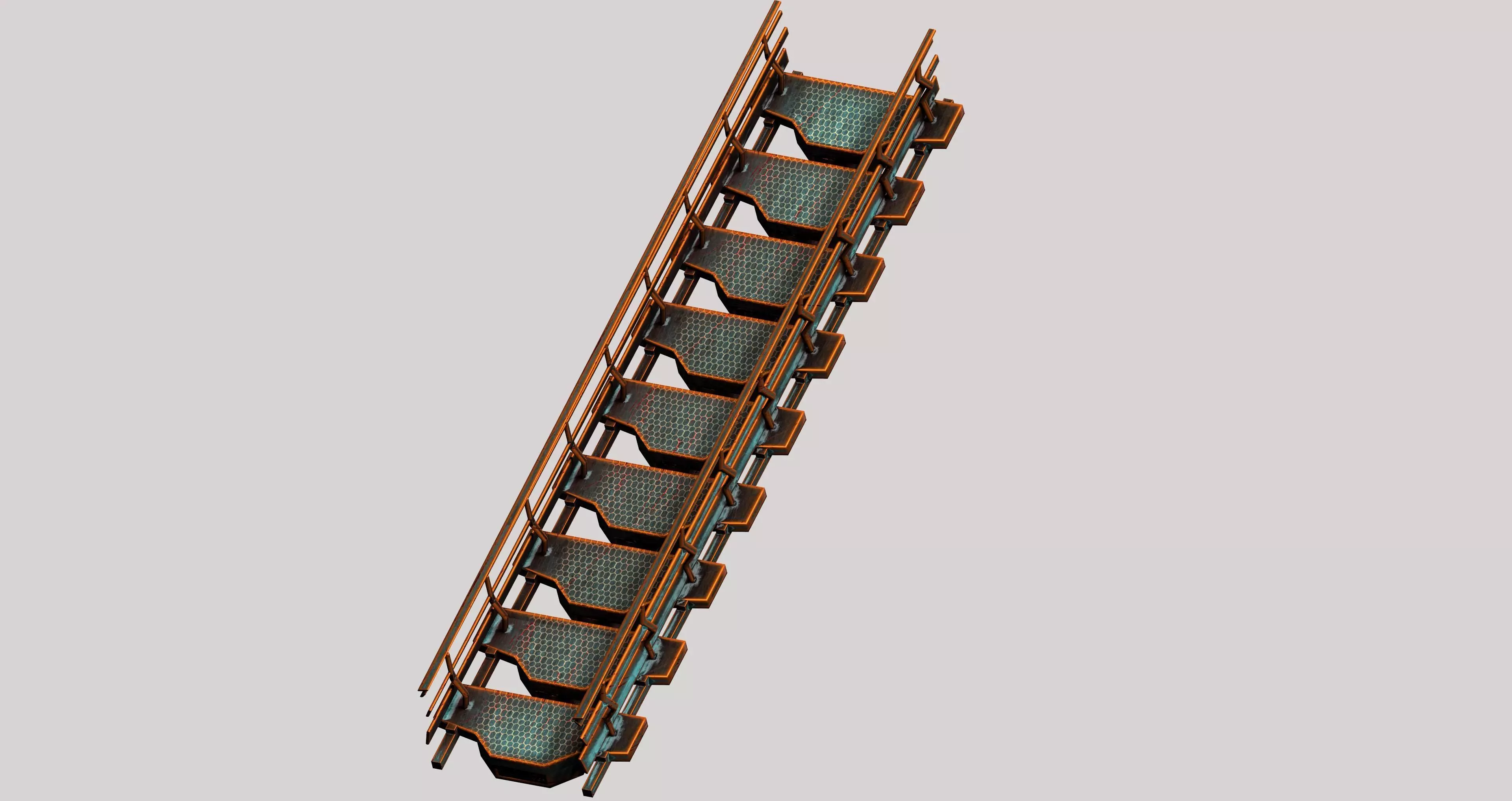 Sci-fi escalator stairs Low-poly 3D model_0