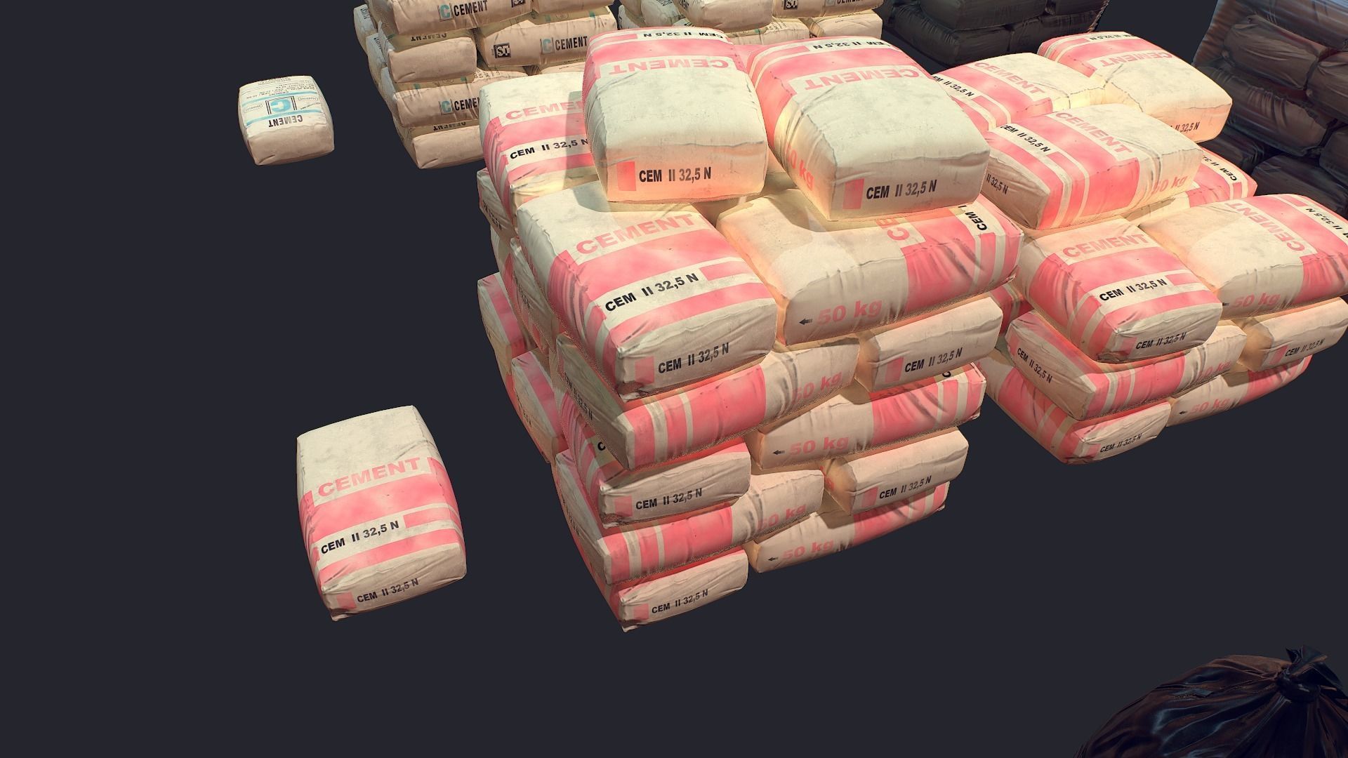 Concrete and Garbage Bags Low-poly 3D model_5