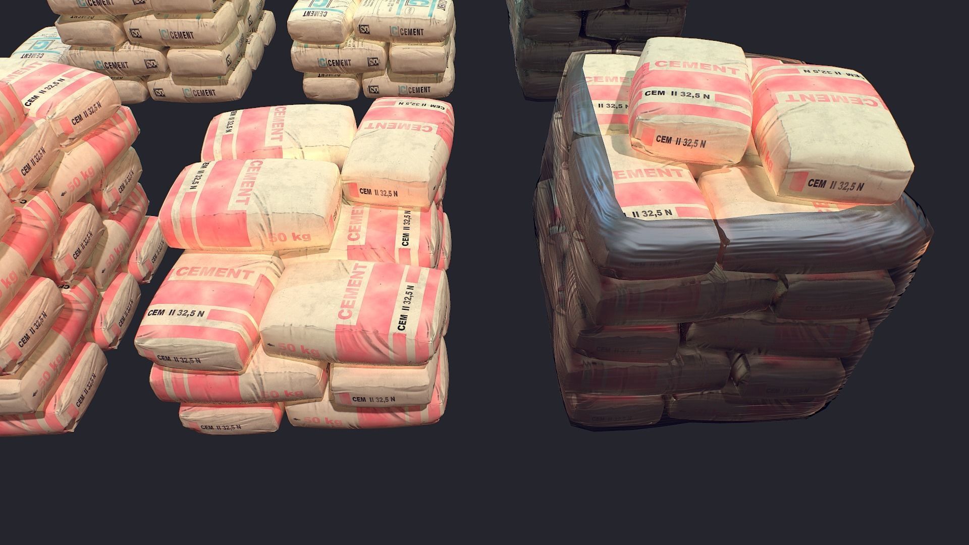 Concrete and Garbage Bags Low-poly 3D model_7