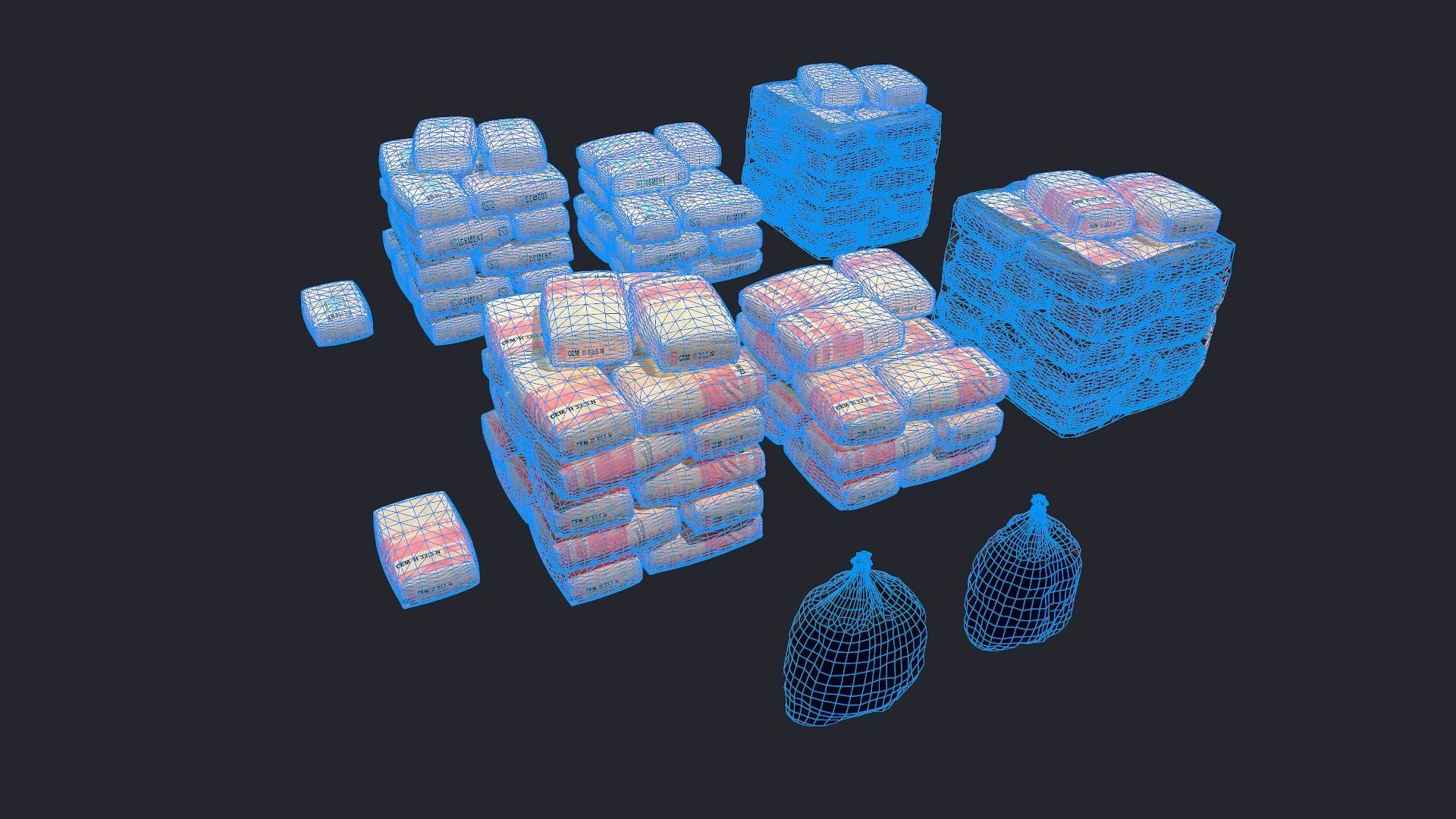 Concrete and Garbage Bags Low-poly 3D model_10