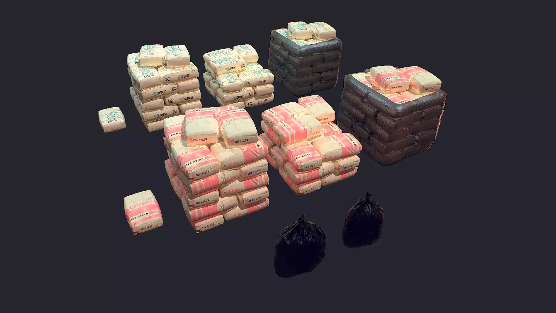 Concrete and Garbage Bags Low-poly 3D model_0