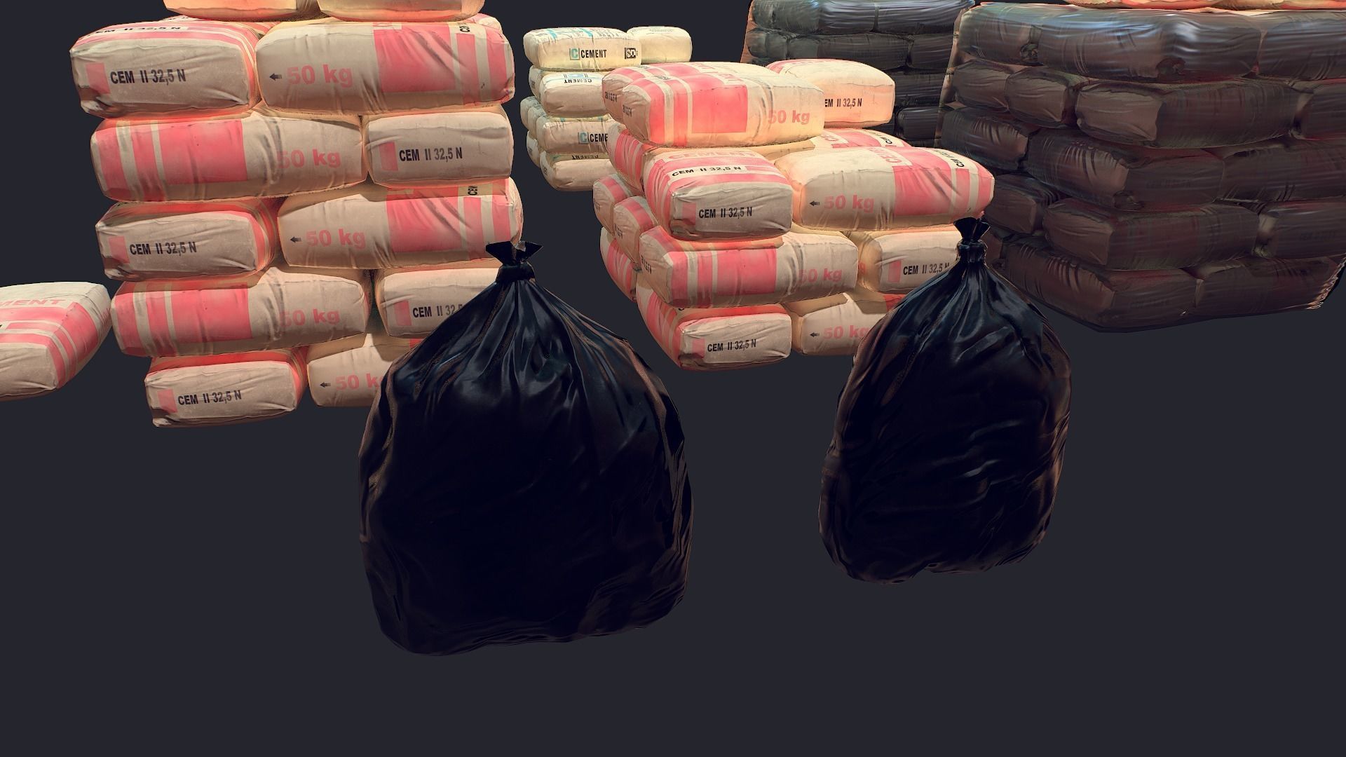 Concrete and Garbage Bags Low-poly 3D model_8