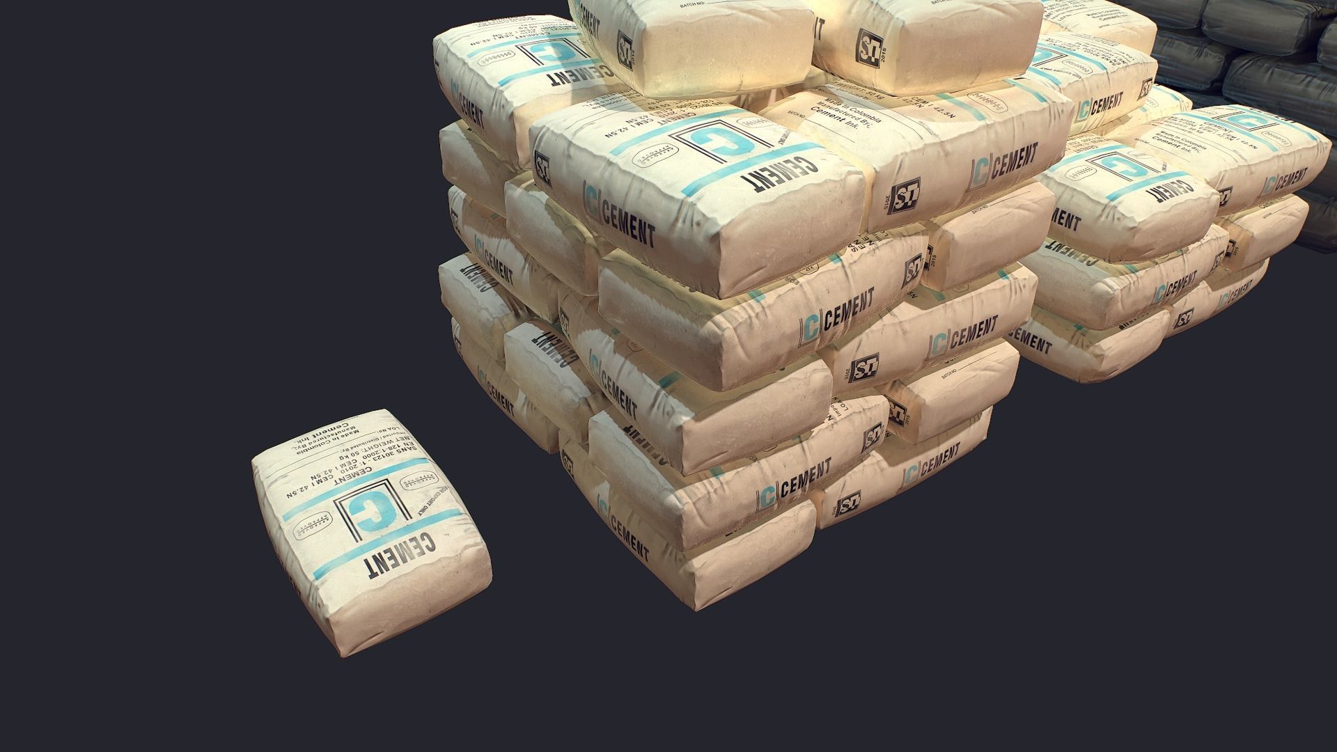 Concrete and Garbage Bags Low-poly 3D model_2