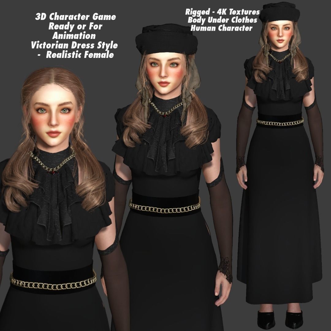 AAA 3D MEDIEVAL VICTORIAN DRESS STYLE -REALISTIC CHARACTER Low-poly 3D model_1