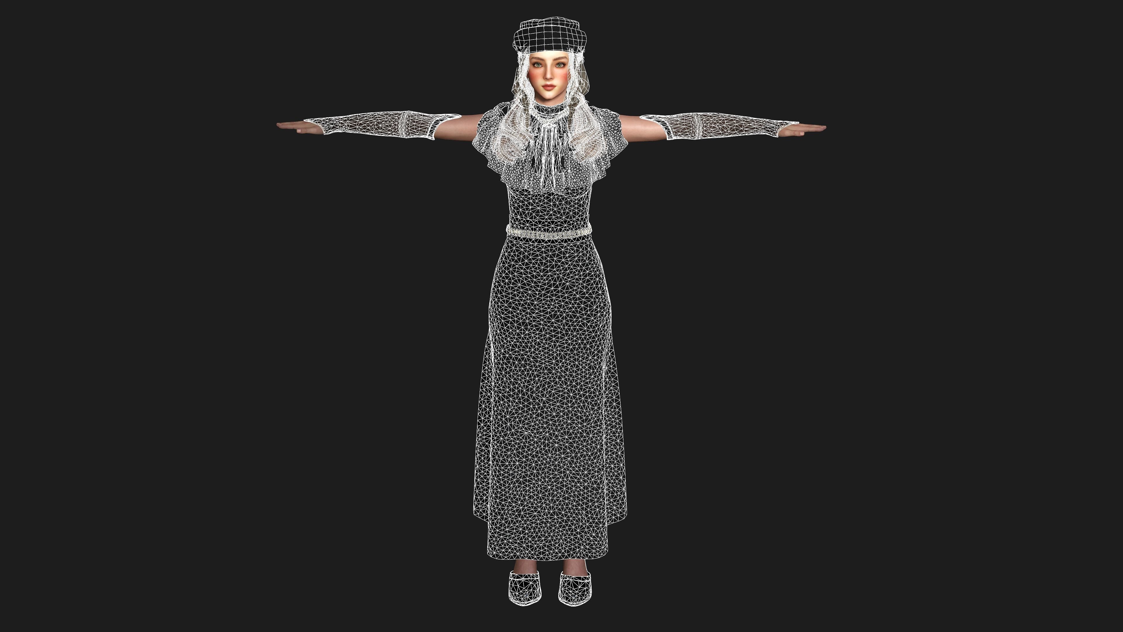 AAA 3D MEDIEVAL VICTORIAN DRESS STYLE -REALISTIC CHARACTER Low-poly 3D model_25