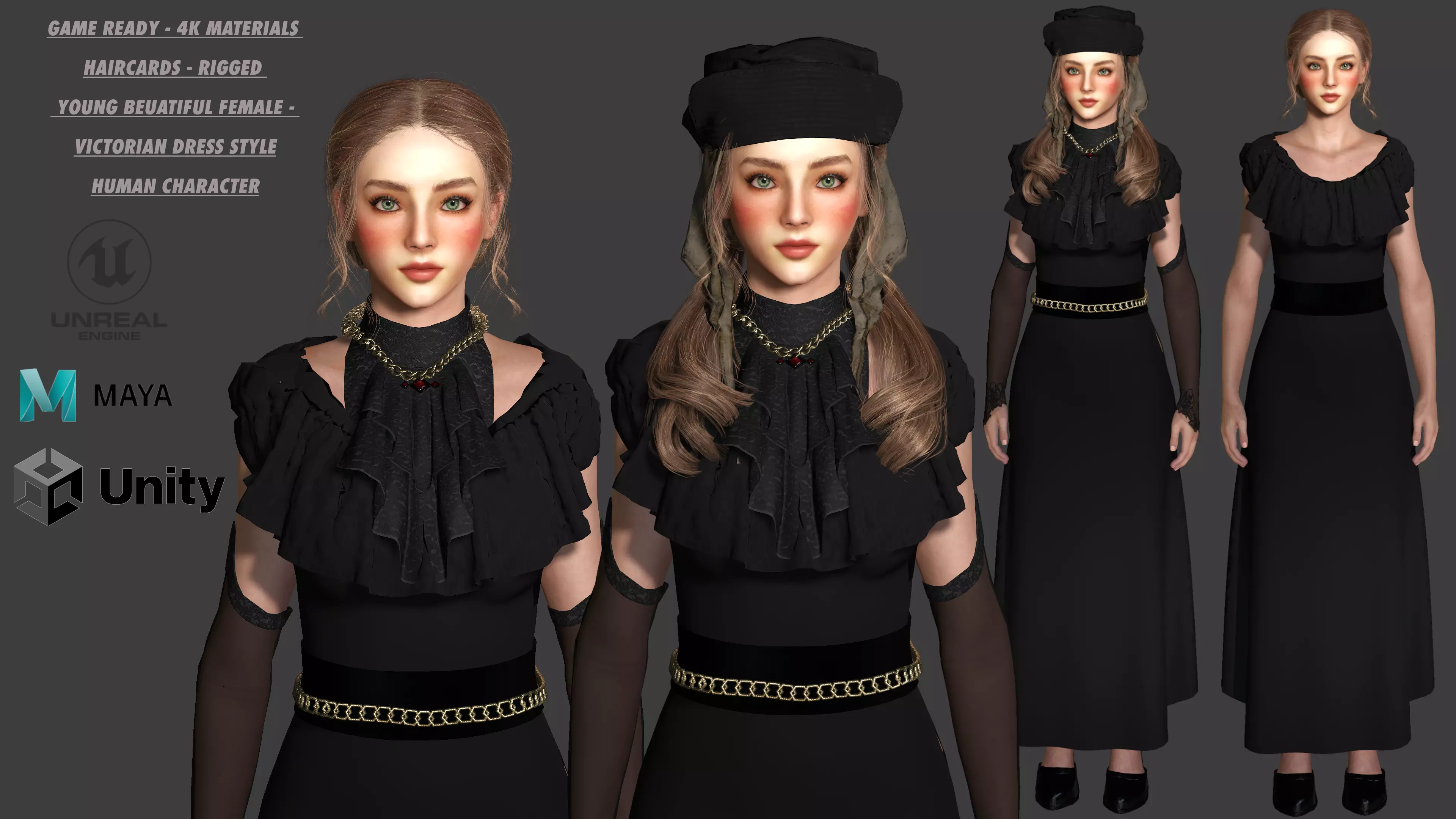 AAA 3D MEDIEVAL VICTORIAN DRESS STYLE -REALISTIC CHARACTER Low-poly 3D model_0