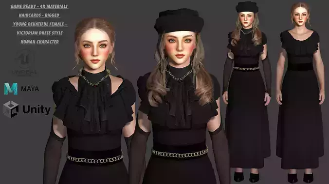 AAA 3D MEDIEVAL VICTORIAN DRESS STYLE -REALISTIC CHARACTER Low-poly 3D model
