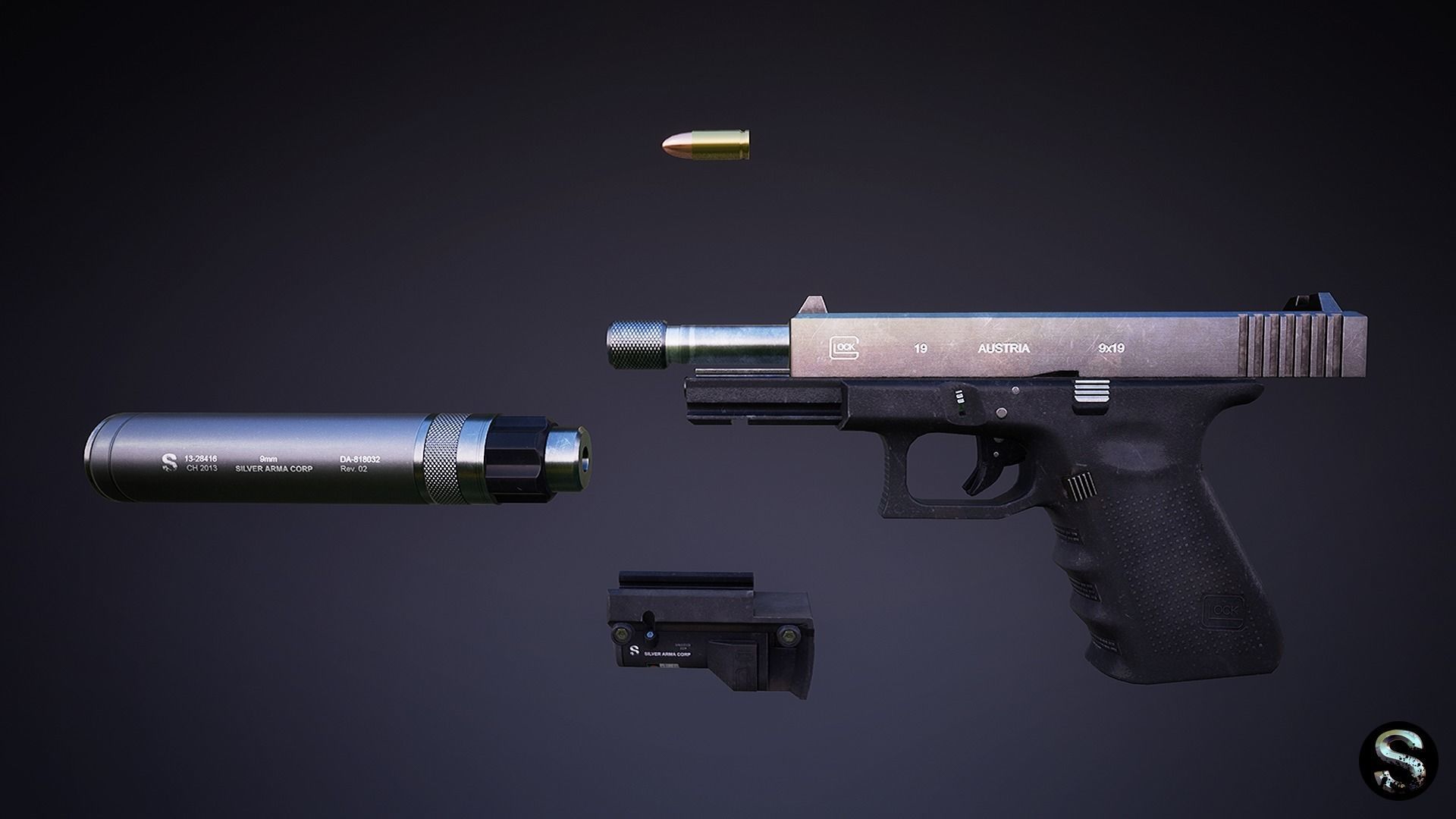 Glock 19 Low-poly 3D model_1