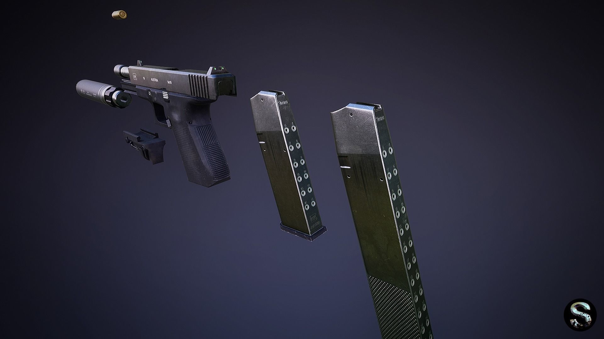 Glock 19 Low-poly 3D model_4