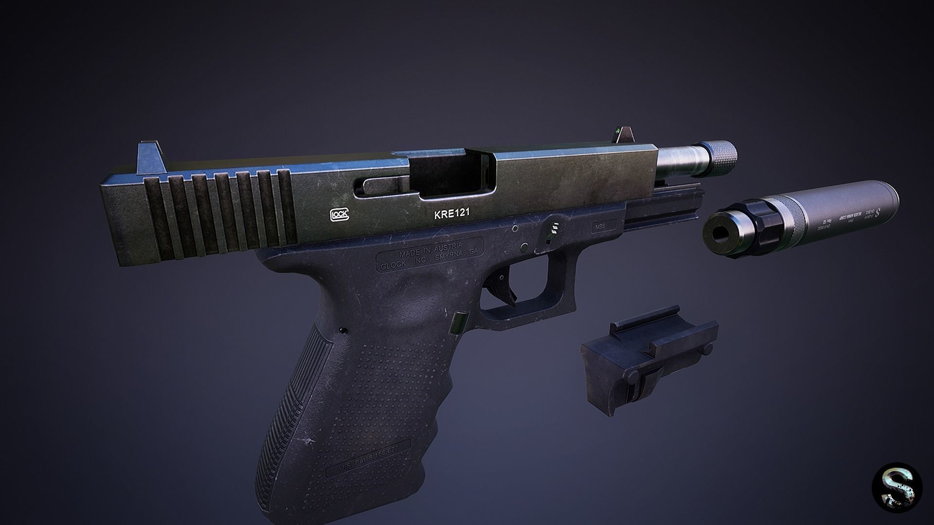 Glock 19 Low-poly 3D model_6
