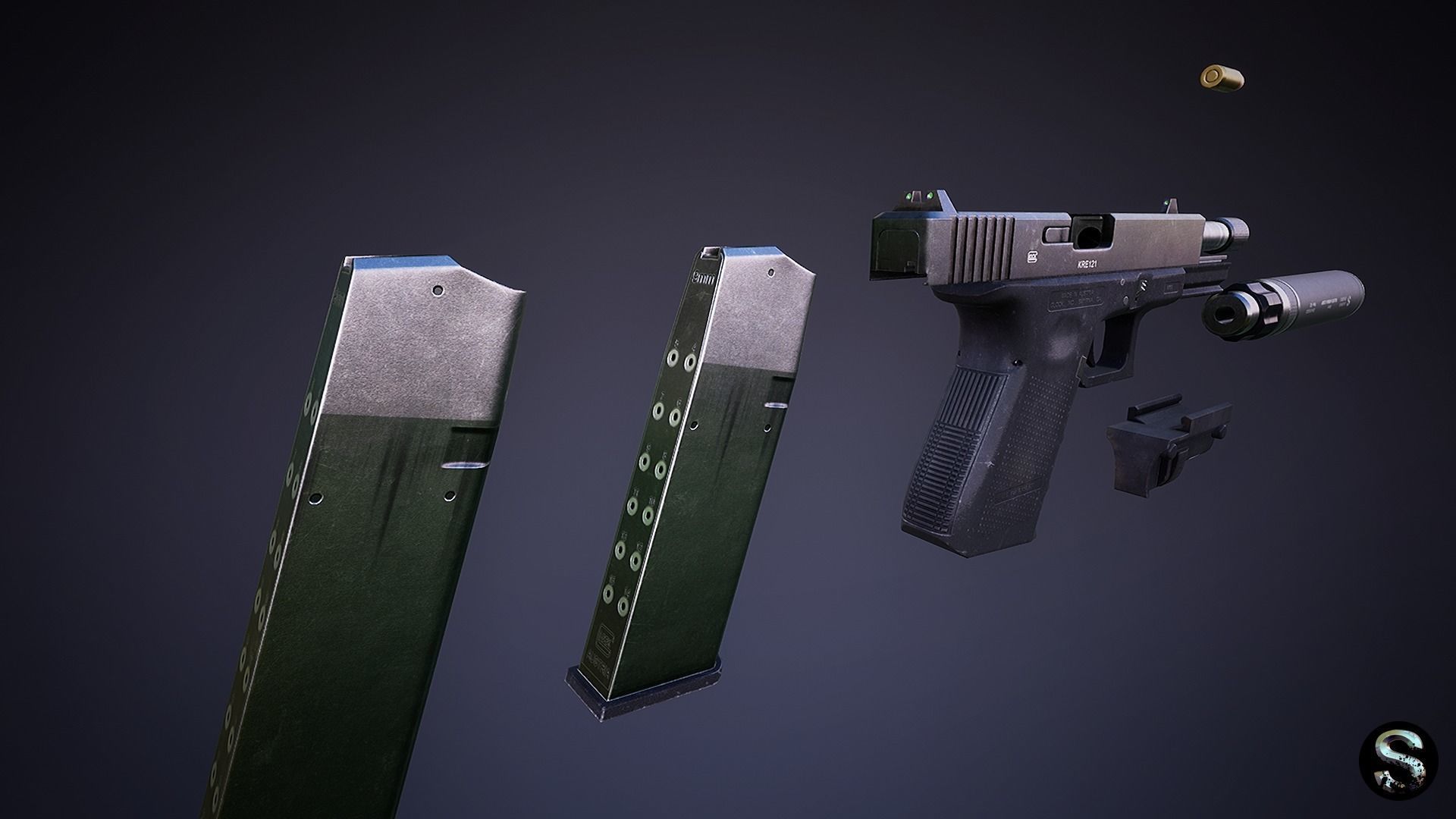 Glock 19 Low-poly 3D model_5