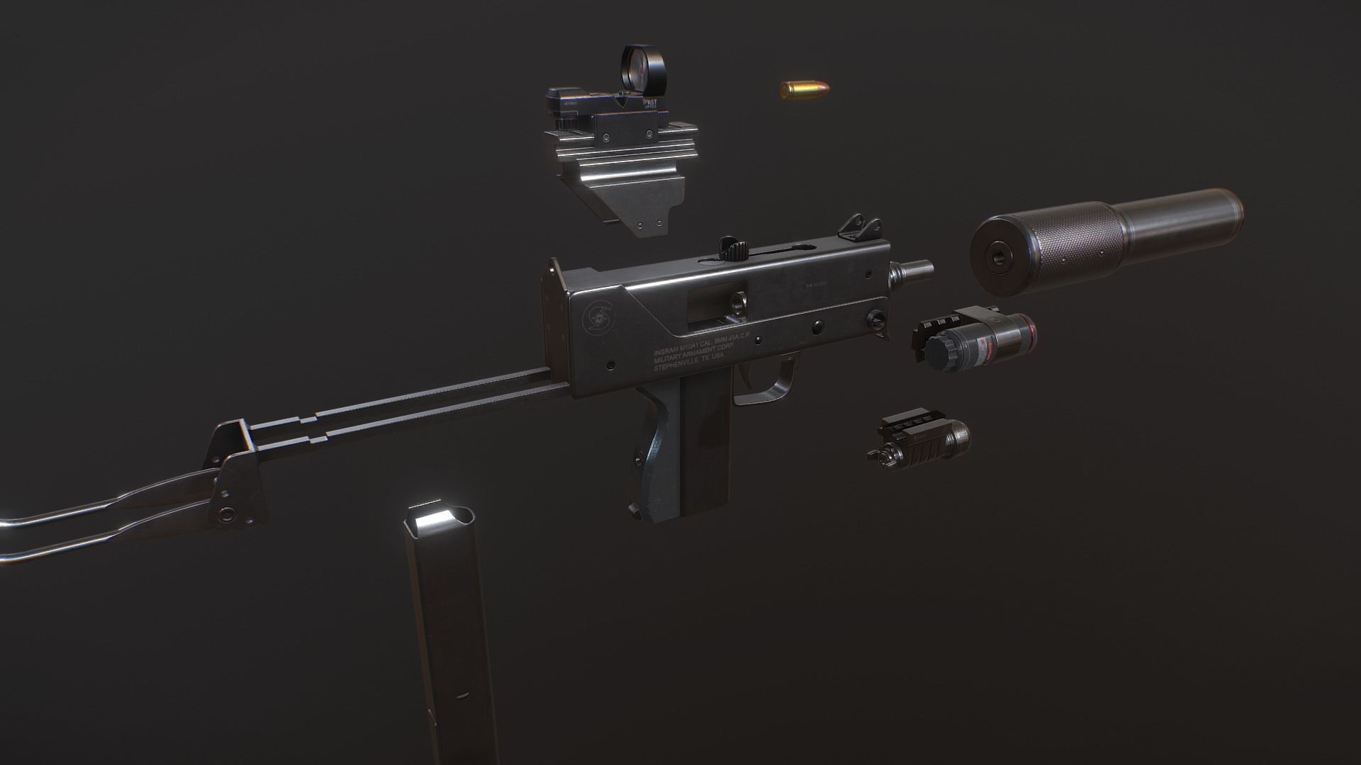 Ingram MAC10 Low-poly 3D model_6