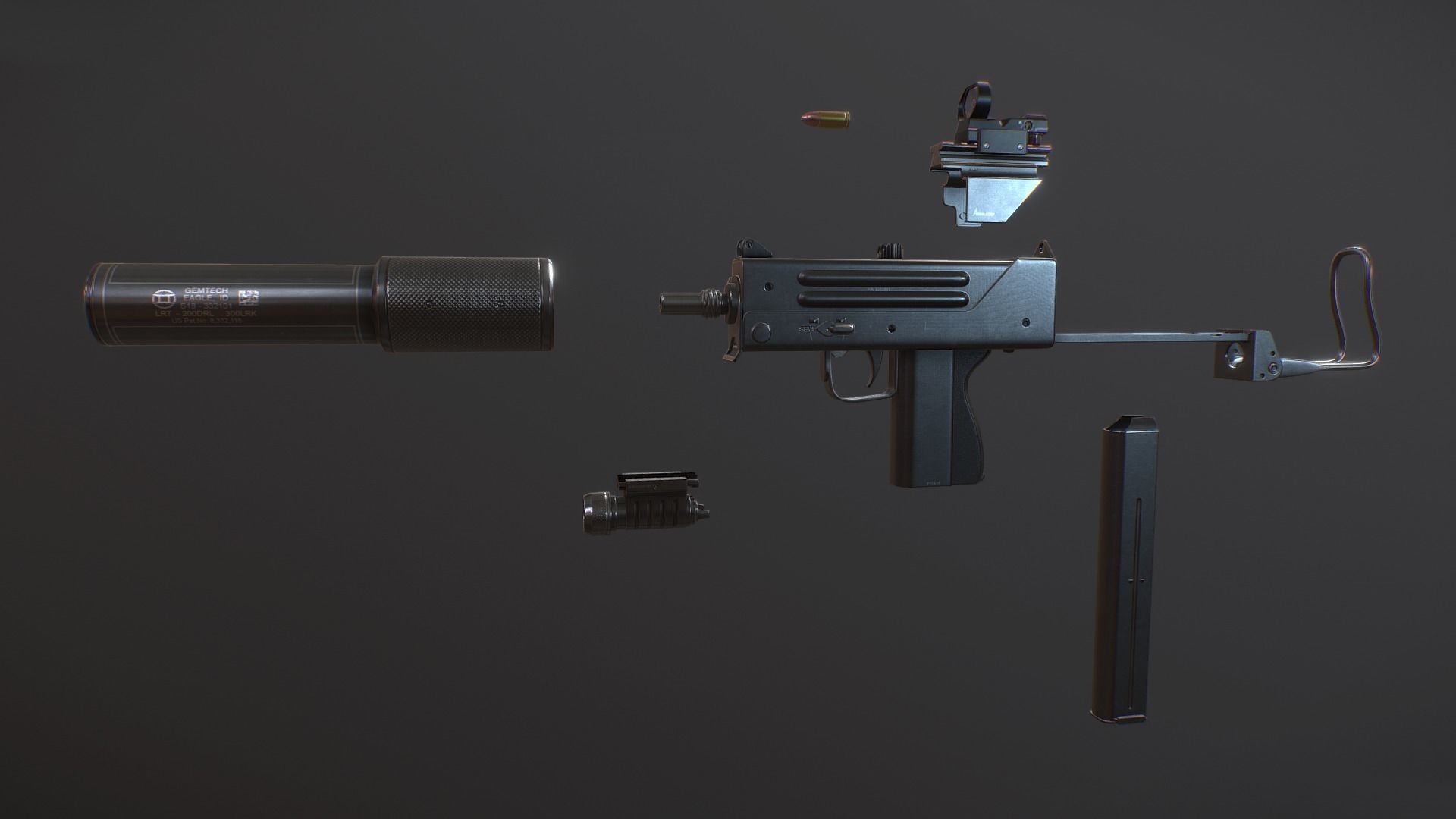 Ingram MAC10 Low-poly 3D model_1