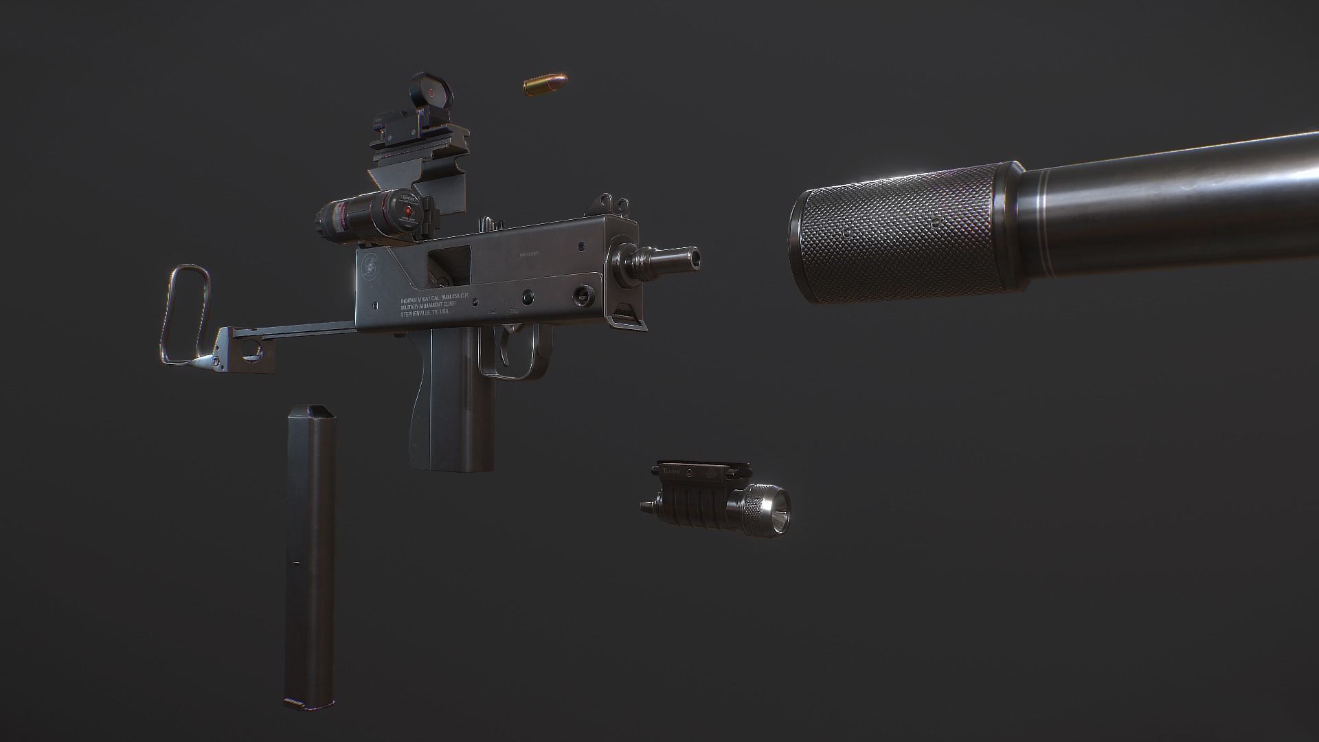 Ingram MAC10 Low-poly 3D model_7