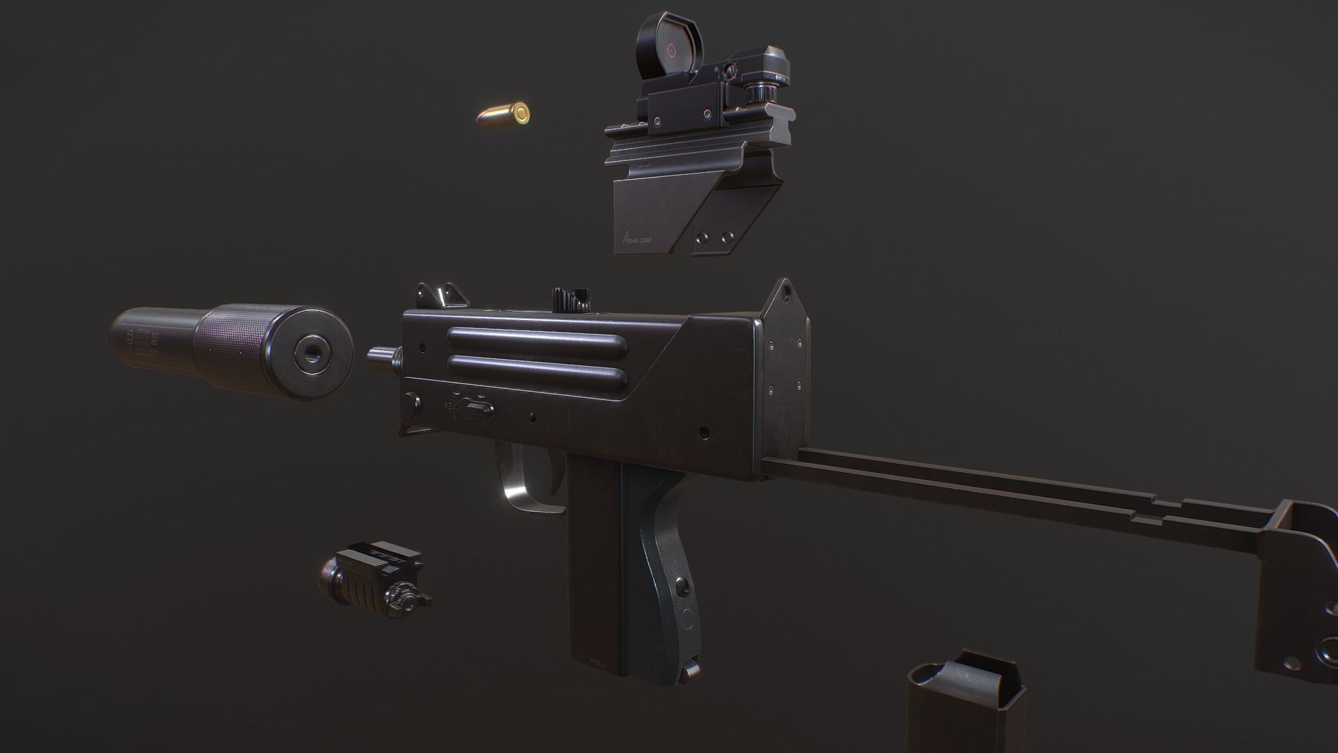 Ingram MAC10 Low-poly 3D model_4