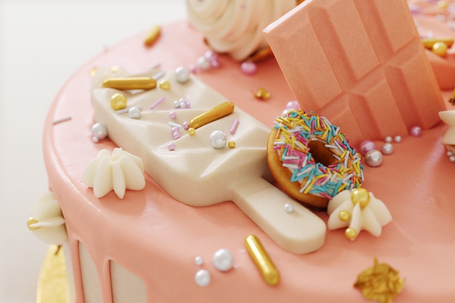 Birthday cake with donuts and ice cream cone 3D model_6