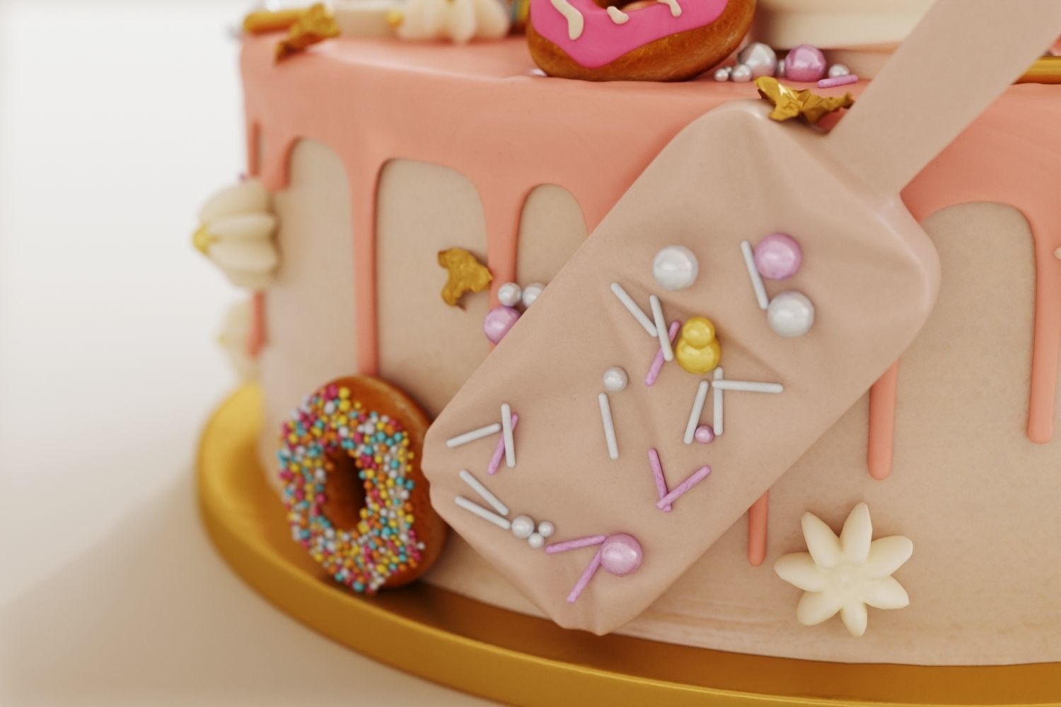 Birthday cake with donuts and ice cream cone 3D model_7