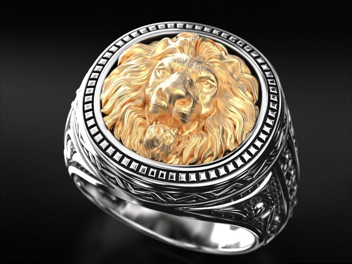Patterned lion ring 780 3D print model_10