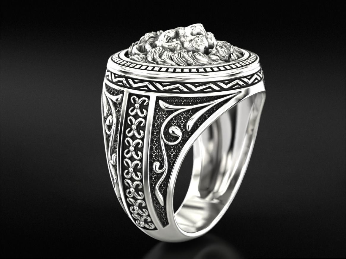 Patterned lion ring 780 3D print model_3