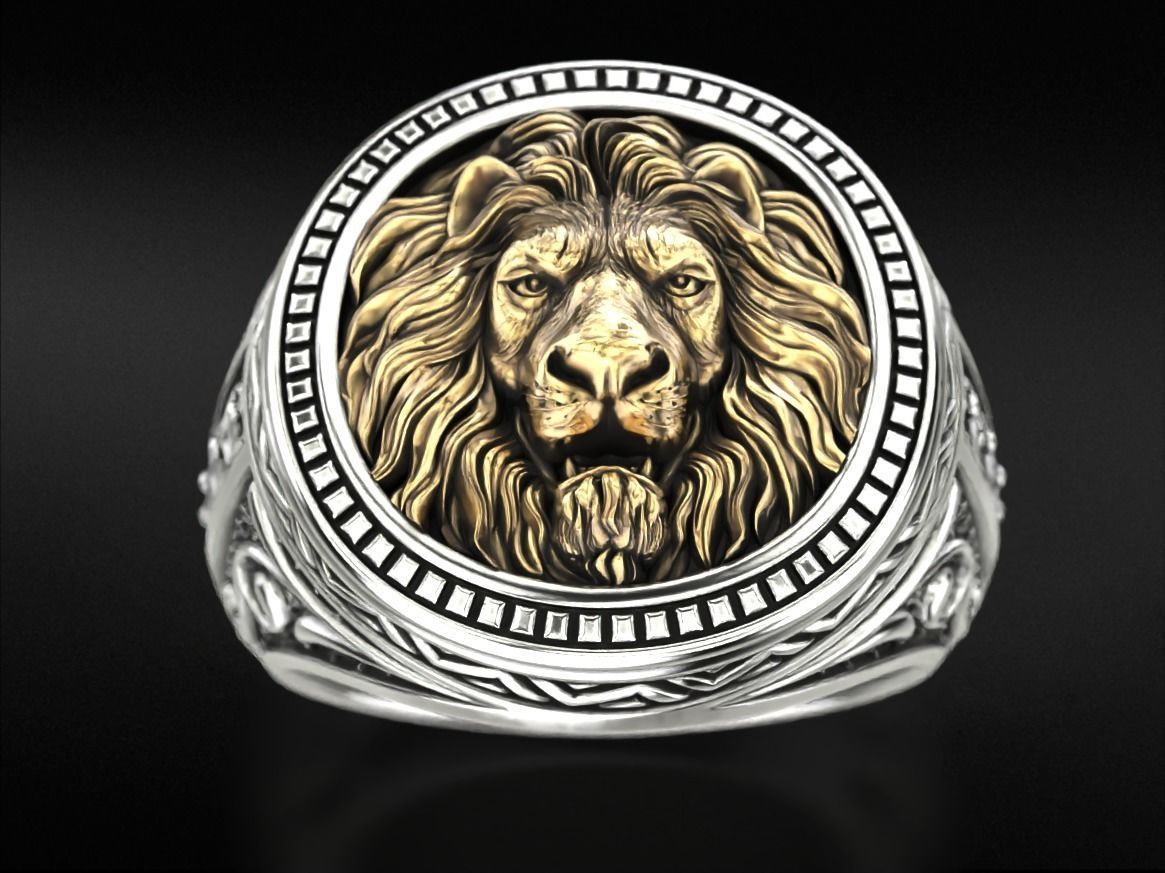 Patterned lion ring 780 3D print model_4