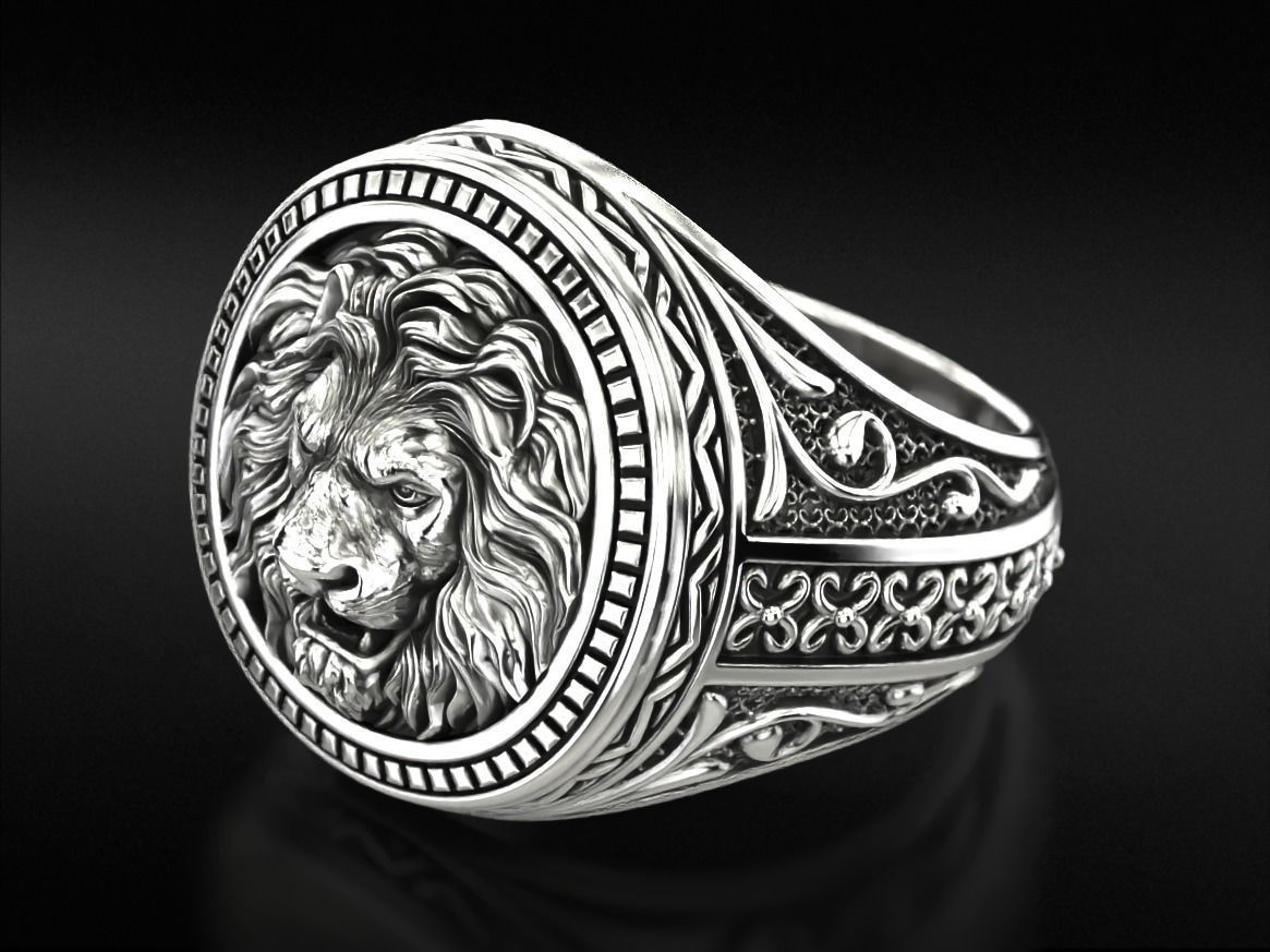Patterned lion ring 780 3D print model_12