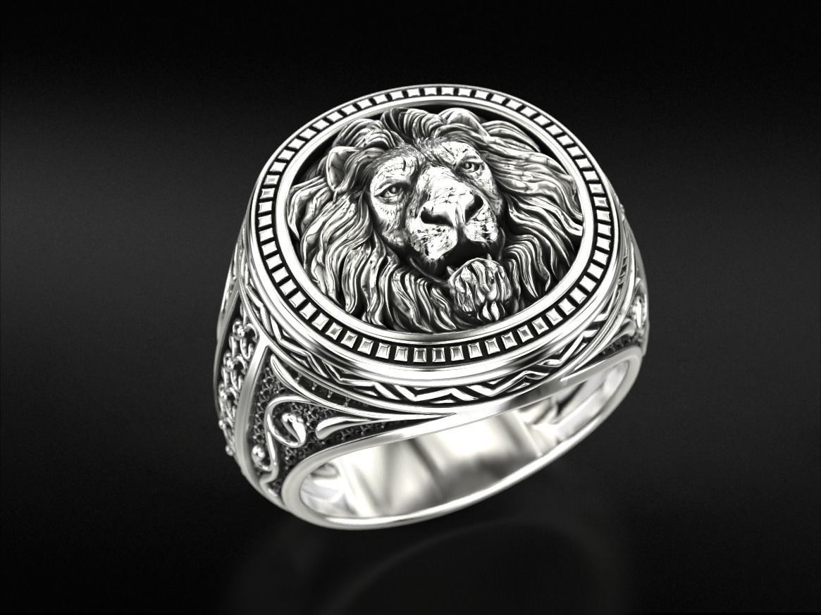 Patterned lion ring 780 3D print model_2