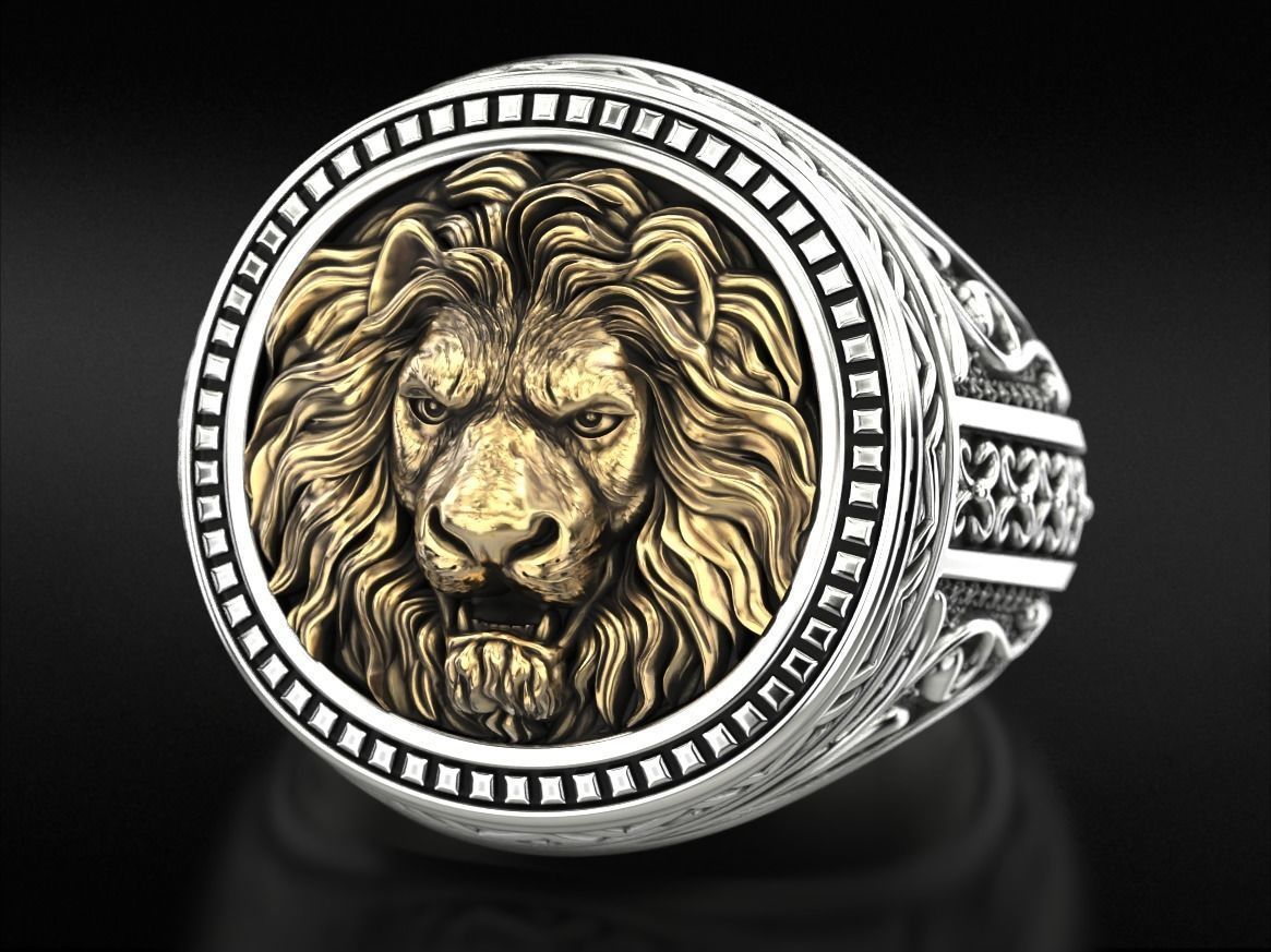 Patterned lion ring 780 3D print model_11