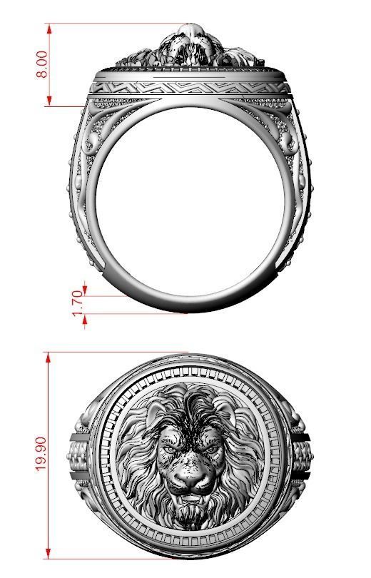 Patterned lion ring 780 3D print model_13