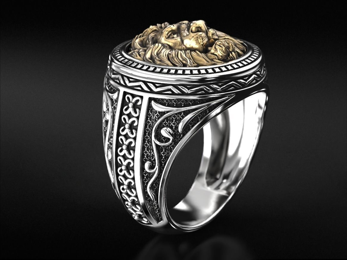 Patterned lion ring 780 3D print model_7
