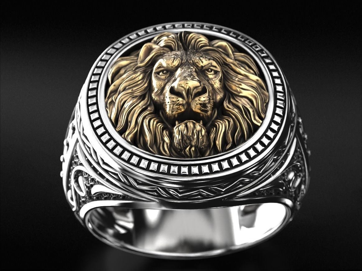 Patterned lion ring 780 3D print model_9