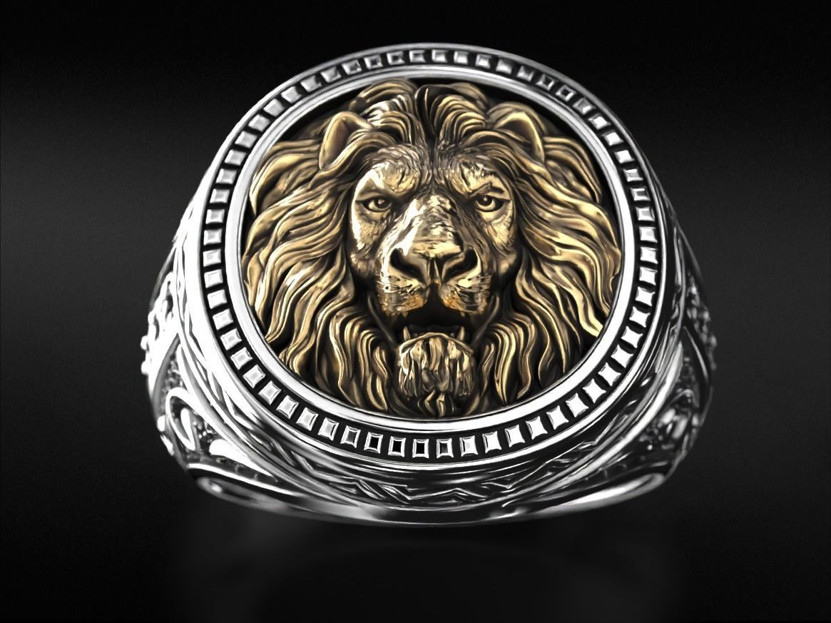 Patterned lion ring 780 3D print model_6