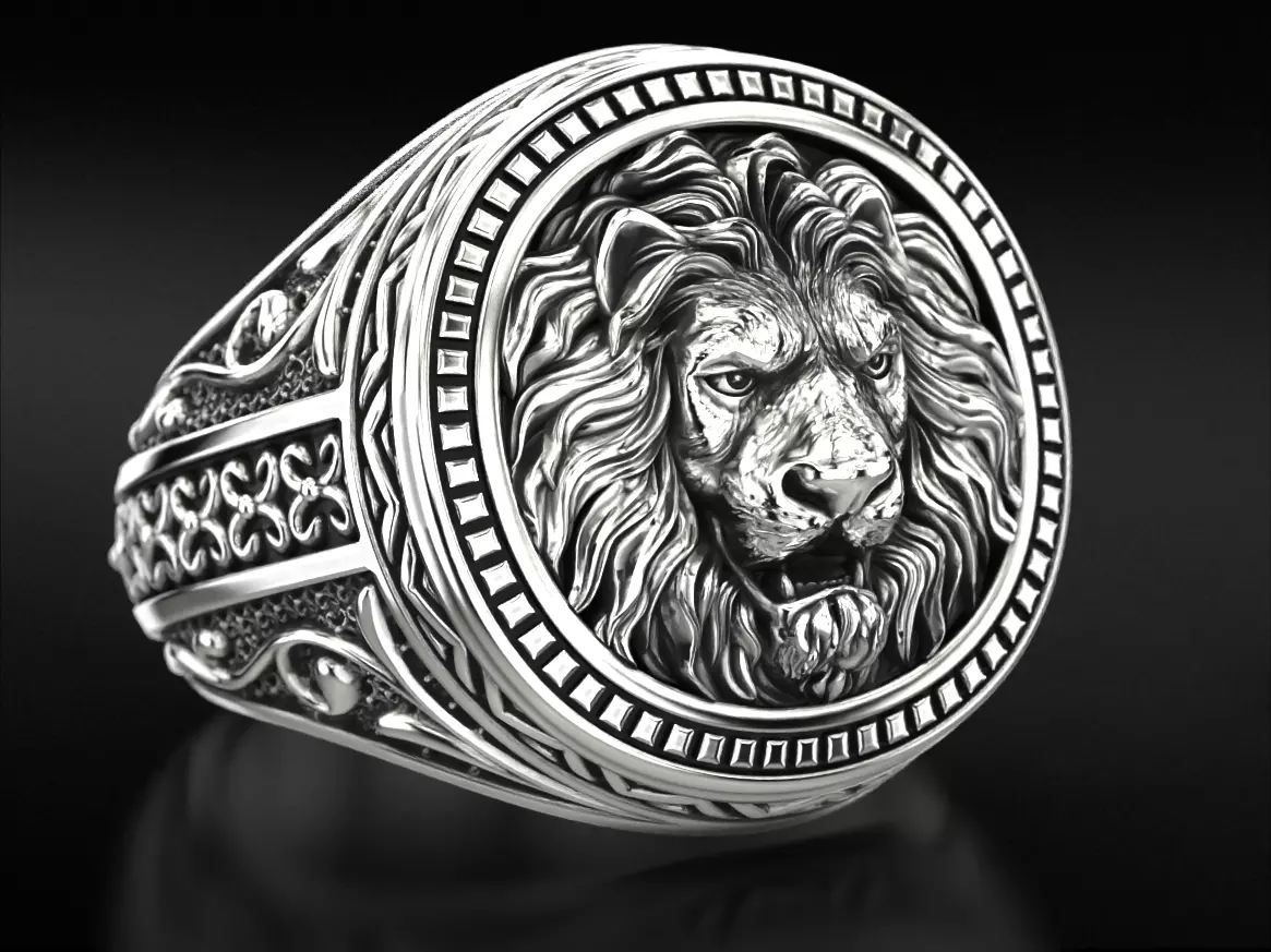 Patterned lion ring 780 3D print model_0