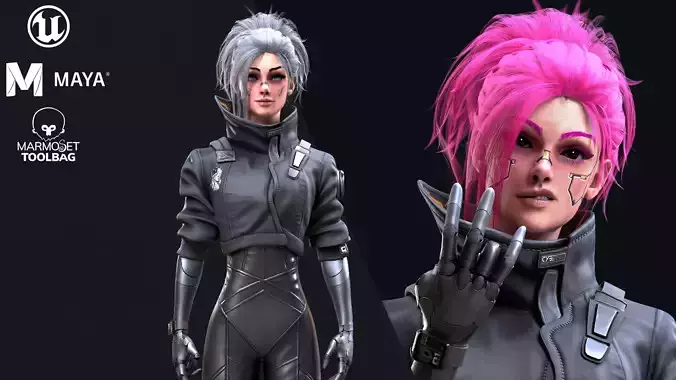 Cyberpunk Girl 2 - Game Ready Low-poly 3D model