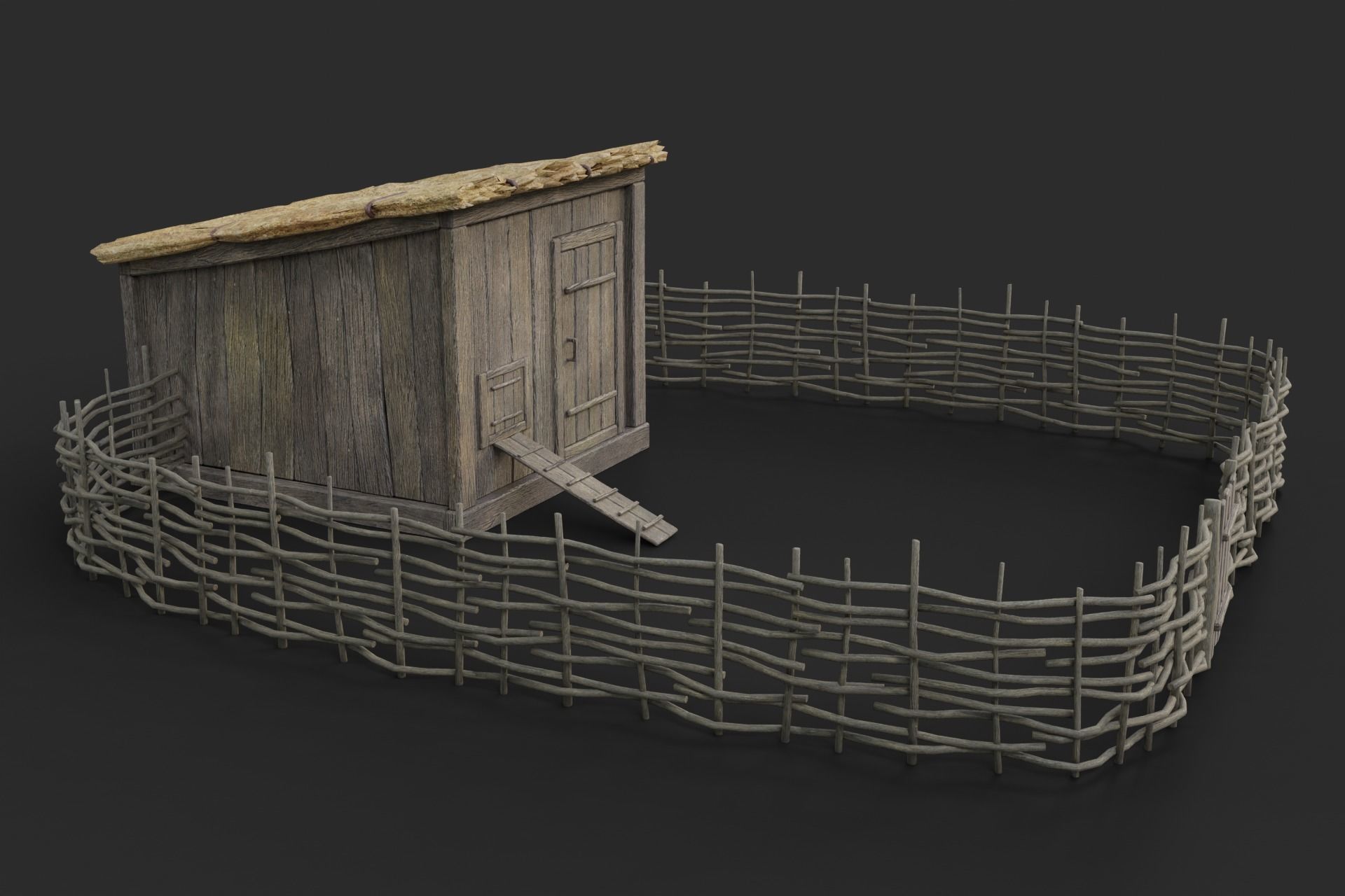 Chicken Coop Low-poly 3D model_2