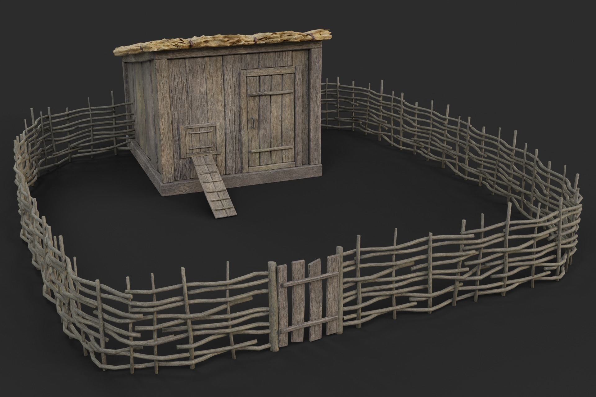 Chicken Coop Low-poly 3D model_1