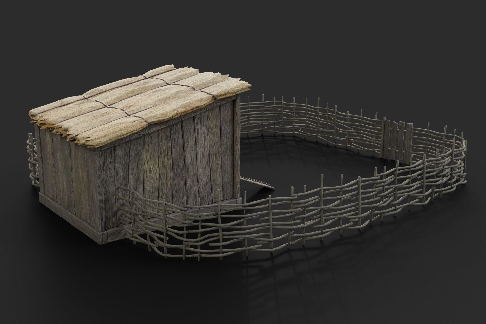 Chicken Coop Low-poly 3D model_3